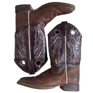 Old West Mens Brown Leather Square Toe Cowboy Boots Size 6D Western Womens 8.5